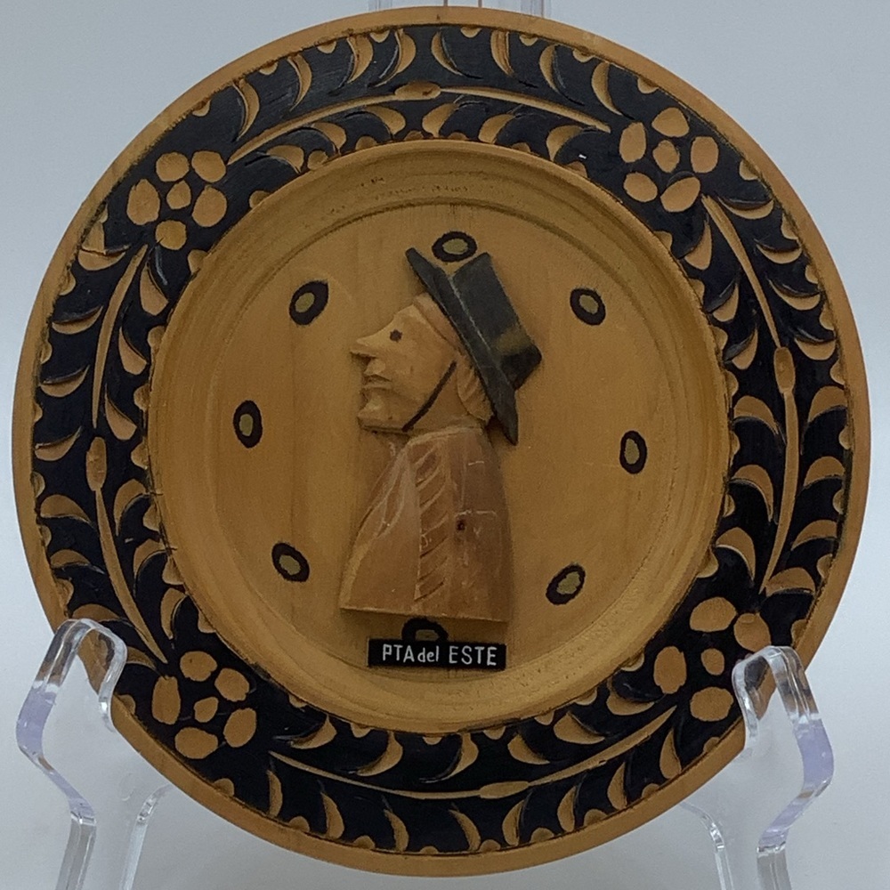 Hand Carved 5 1/2” Decorative Wooden Plate/ Wall Hanging